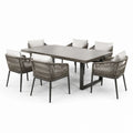 Ensemble de repas de jardin en métal avec plateau en composite et 6 chaises en corde polyester beige - 2026