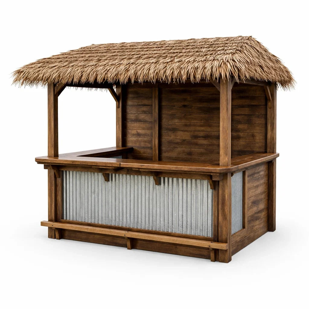Kiosque bar de jardin en bois et tôle avec toit en palmier - 2026