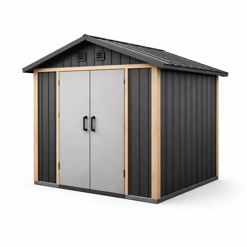 Abri de jardin en métal gris et noir avec finition bois composite 185 x 152 x 226 cm - 2026