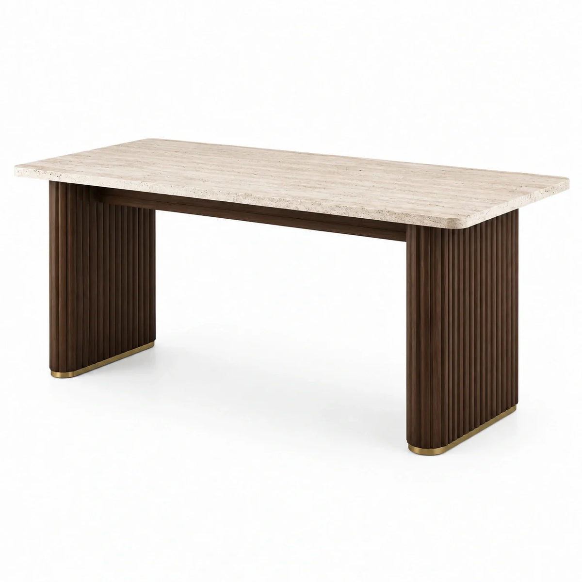 Table de salle à manger en travertin et bois marron 200x90x76 cm - 2026