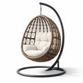 Fauteuil suspendu œuf avec support en acier et rotin avec coussin beige - 2026