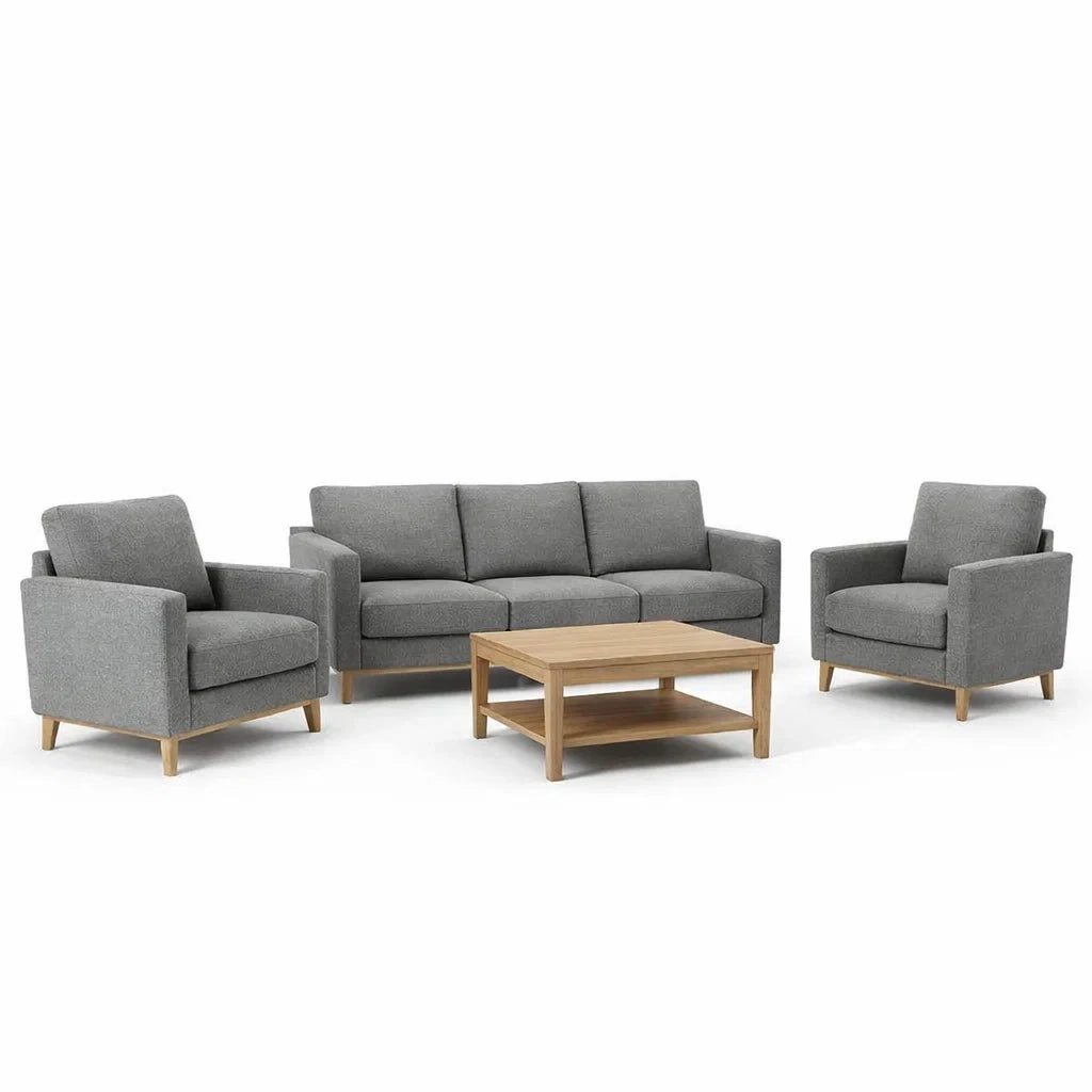 Ensemble de salon en bois et tissu gris - 2026