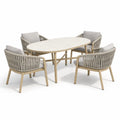 Ensemble table et chaises d'extérieur 5 pièces avec table ovale en pierre et chaises en aluminium avec cordage beige - 2026