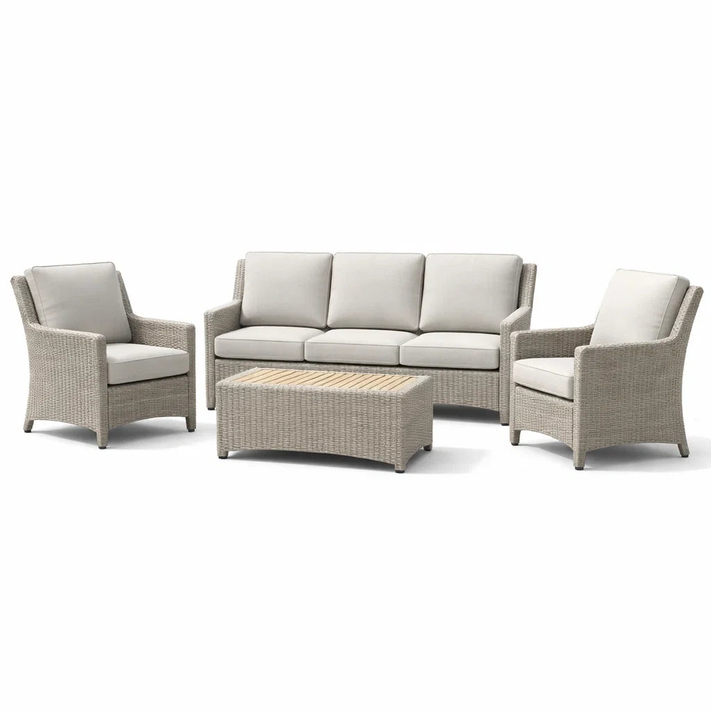 Ensemble de salon de jardin en résine tressée avec coussins Gris - 2026