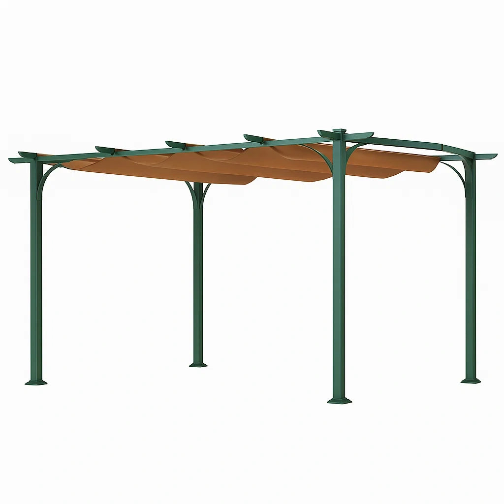 Pergola extérieure métal vert toile polyester marron 300x300 cm - 2026