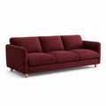 Canapé 3 places en tissu polyester bordeaux avec pieds en bois - 2026