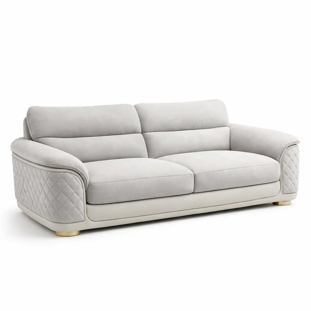 Canapé 3 places en bois et tissu gris clair - 2026