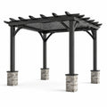Pergola en aluminium noir avec piliers en pierre - 2026
