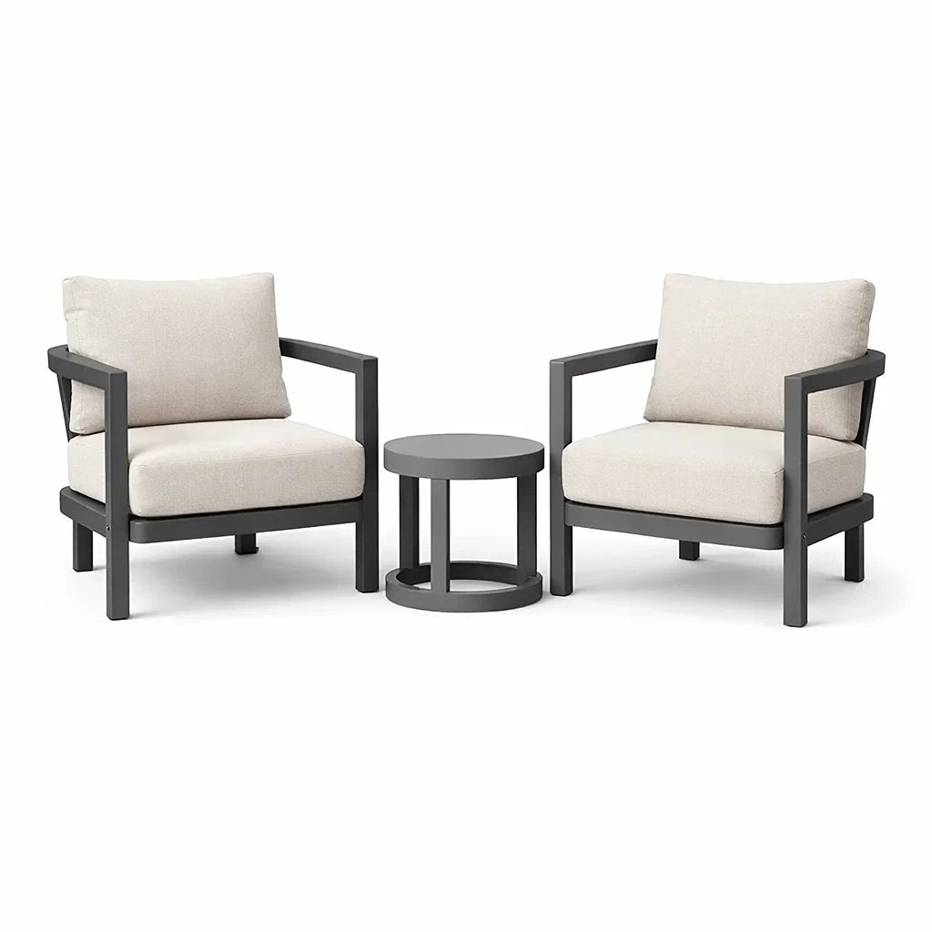 Ensemble de détente en aluminium avec fauteuils et table basse ronde - 2026