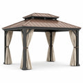 Tonnelle de jardin en métal anthracite avec toit rigide brun et rideaux taupe, 400 × 300 × 280 cm - 2026