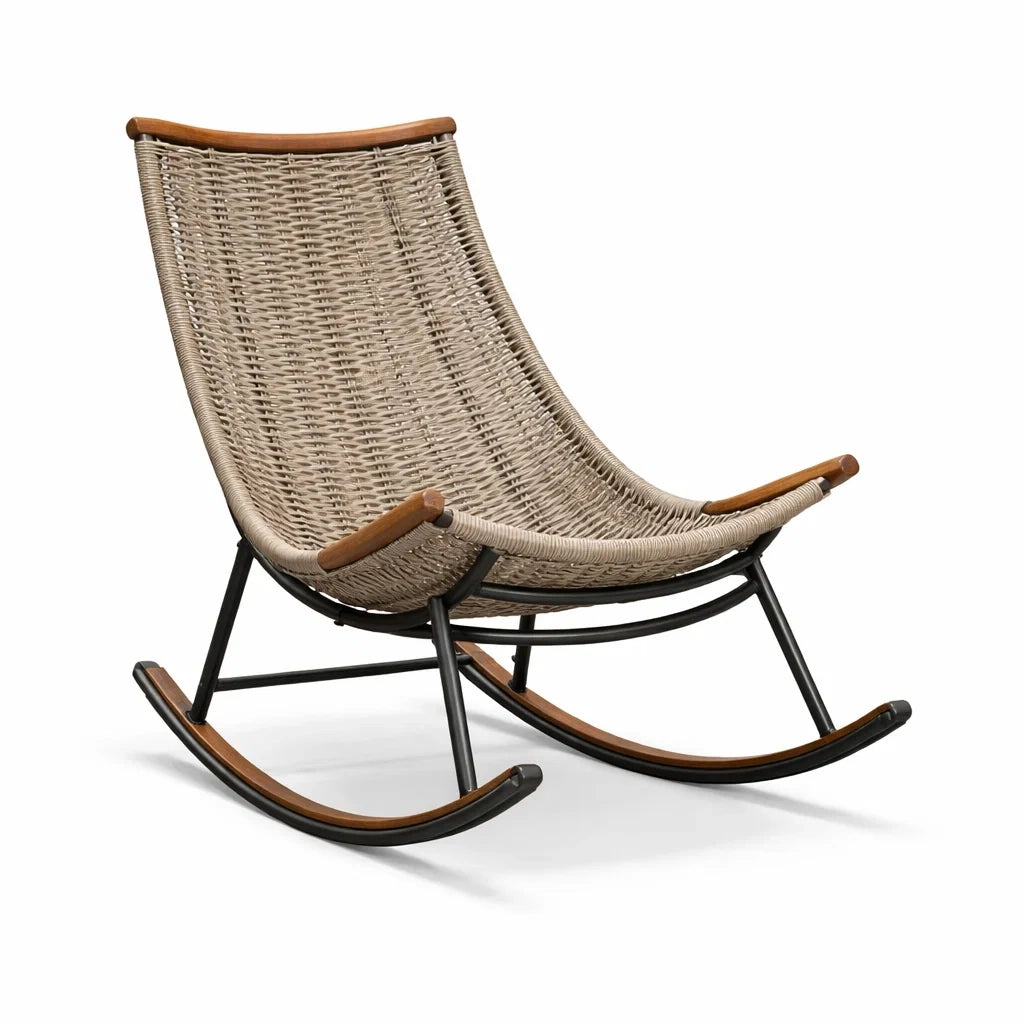 Chaise à bascule en métal et rotin - 2026