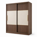Armoire penderie à 2 portes coulissantes, brun foncé, beige et doré, 180 × 60 × 220 cm - 2026