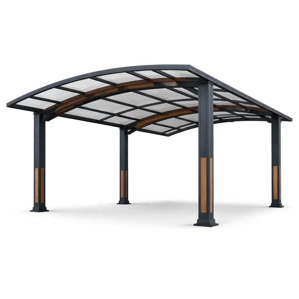 Abri de voiture en aluminium et polycarbonate noir marron - 2026