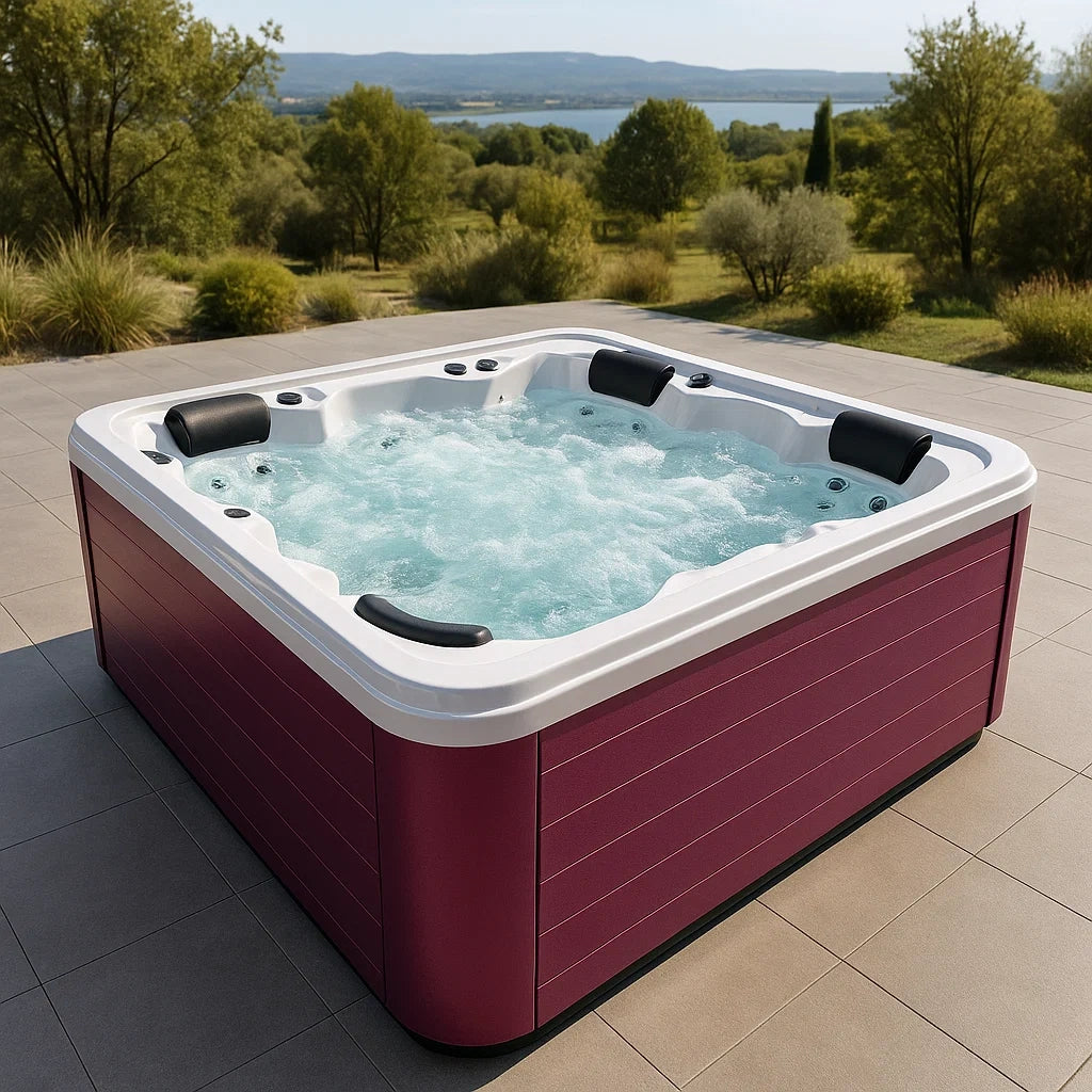 Spa carré 6 places en acrylique blanc avec habillage composite Bordeaux - 2026