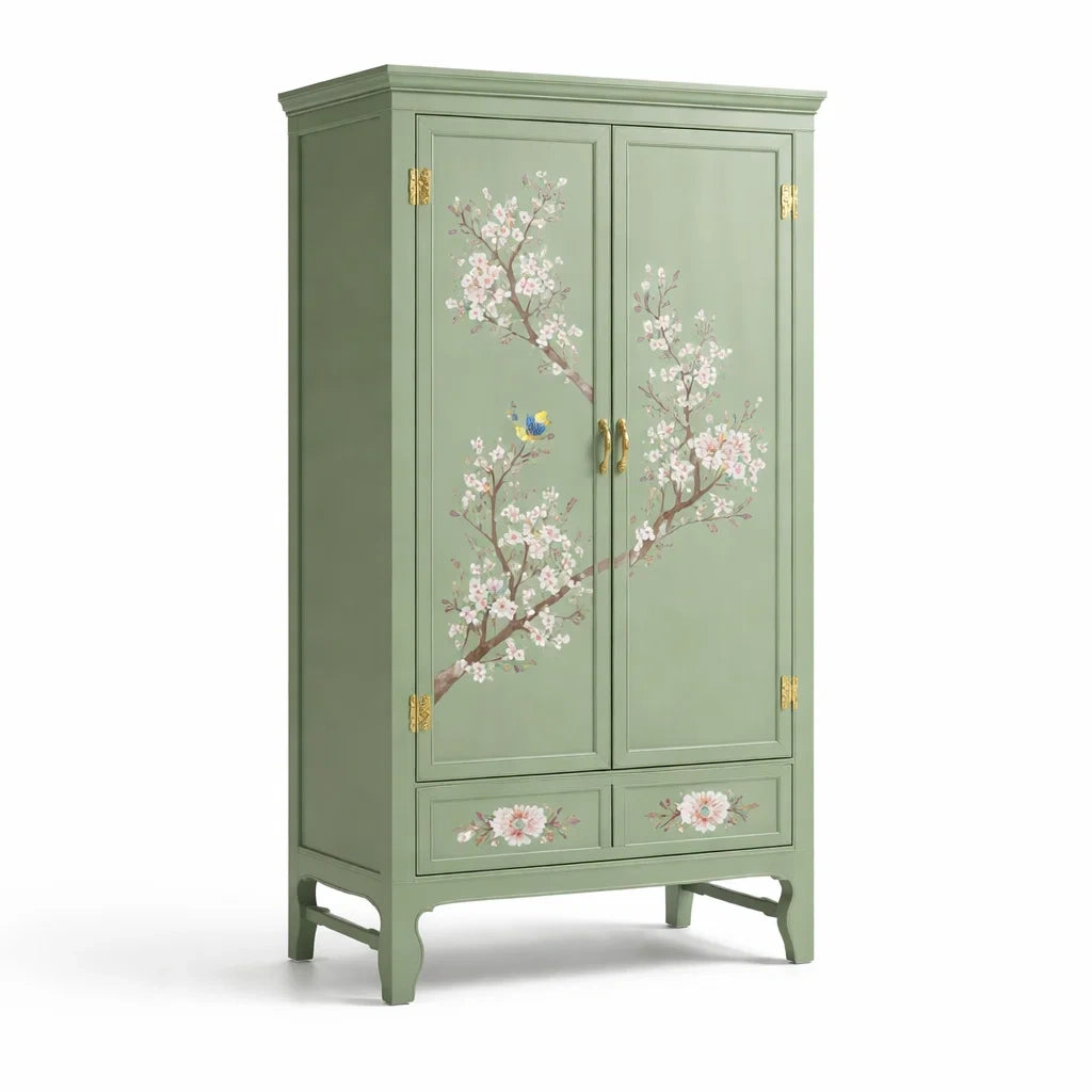 Armoire en bois massif avec motifs floraux peints - 2026
