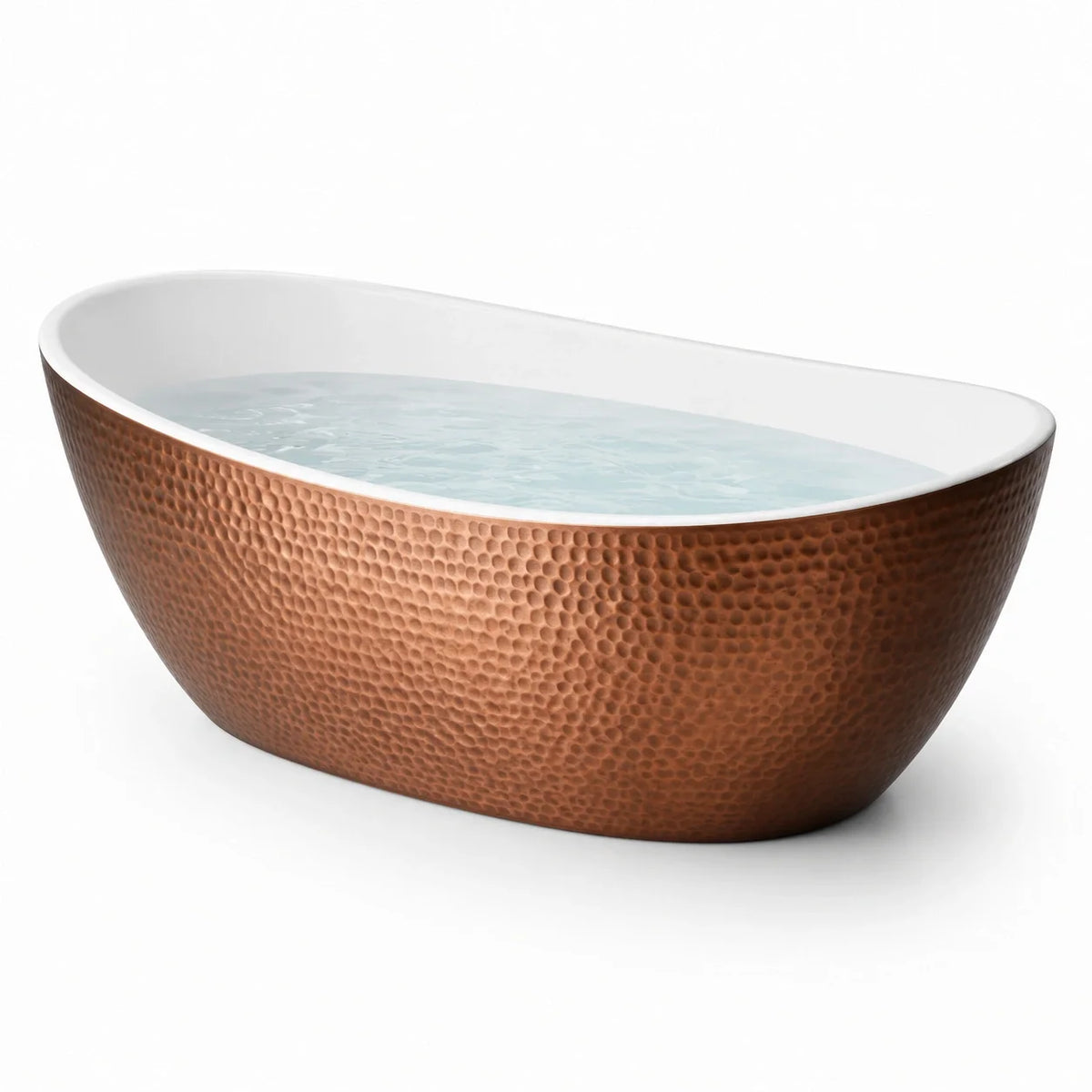 Baignoire îlot ovale en métal, cuivre martelé et blanc, 170 × 75 × 58 cm - 2026