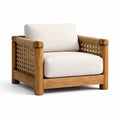 Fauteuil en chêne et rotin avec coussins en polyester beige - 2026