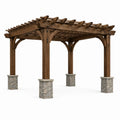 Pergola de jardin en bois brun avec bases grises et ferrures noires, 427 × 305 × 267 cm, toit ouvert à lattes - 2026