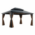 Tonnelle de jardin en aluminium noir avec rideaux en polyester - 2026