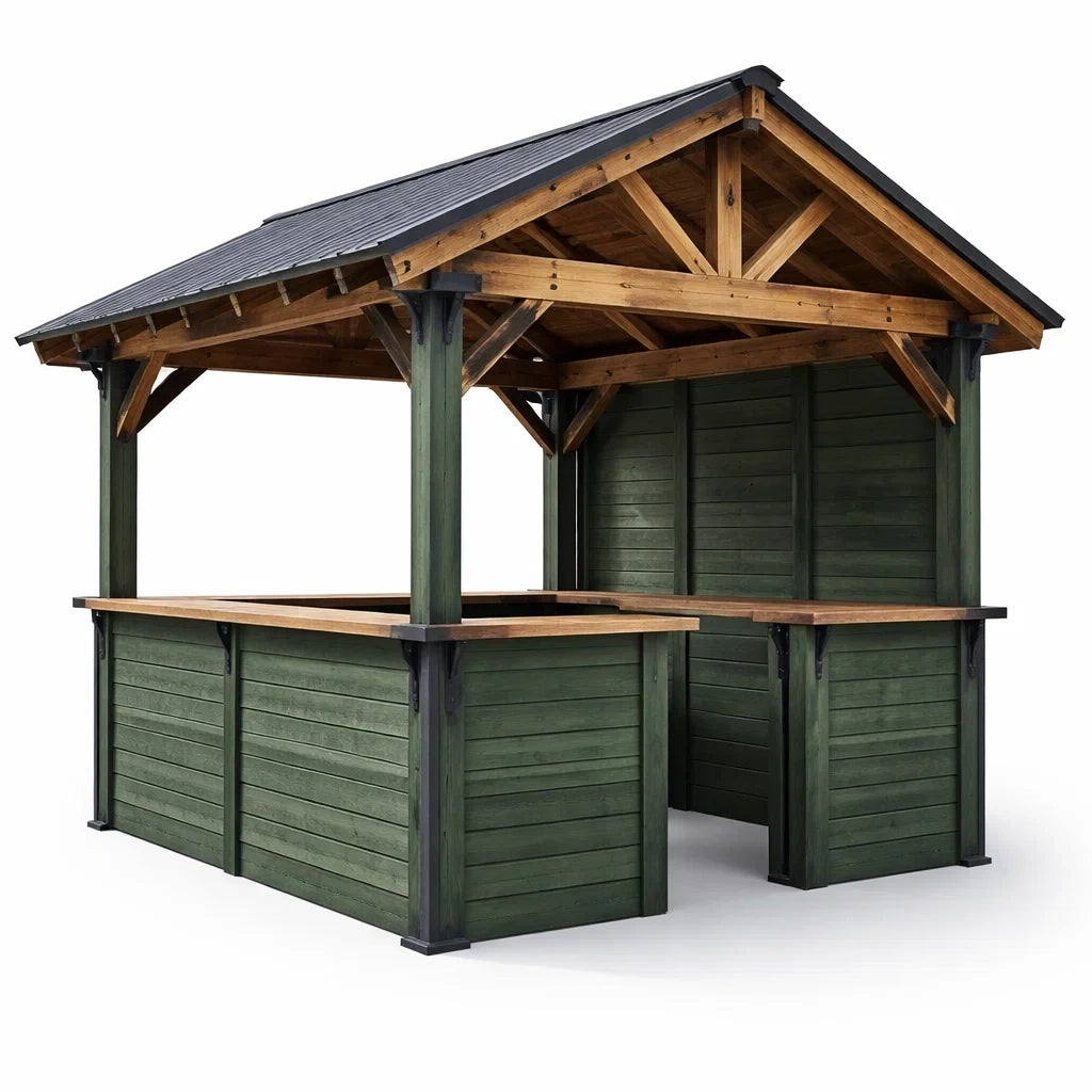 Kiosque bar de jardin en bois avec toit incliné - 2026