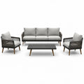 Ensemble 4 pièces salon extérieur en aluminium et corde avec coussins gris - 2026