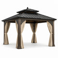 Pavillon de Jardin en Métal avec Toit en Acier et Rideaux en Polyester Beige 400x300 cm - 2026