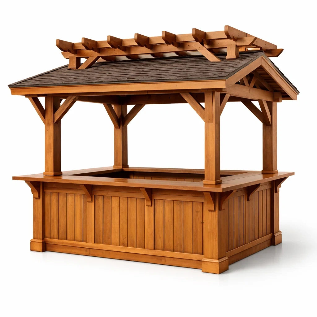 Kiosque bar de jardin en bois de cèdre avec toit en bardeaux - 2026