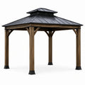 Pavillon de jardin en bois brun et métal noir avec toit ventilé, 300 × 300 × 310 cm - 2026
