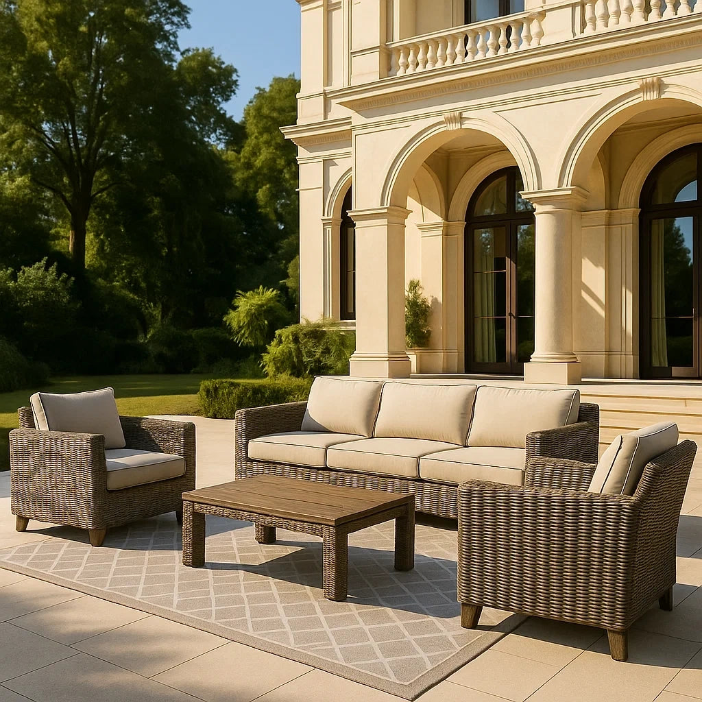 Salon de jardin salon de jardin 4 pièces en rotin synthétique avec coussins amovibles beige - 2026