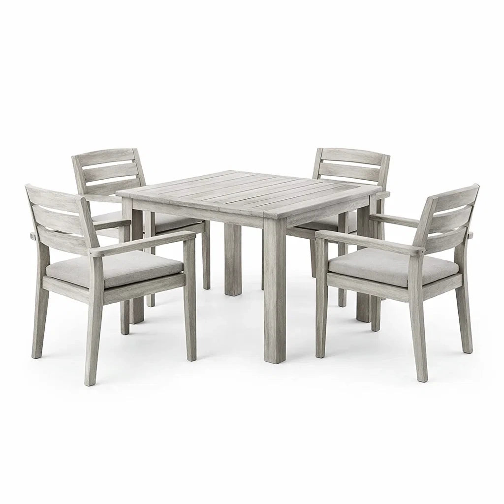 Ensemble de table et chaises d'extérieur en bois d'acacia gris avec table et 4 chaises - 2026