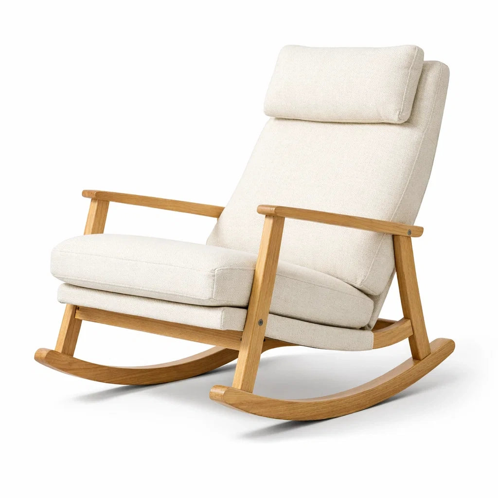 Fauteuil à bascule d’intérieur en chêne avec tissu beige - 2026