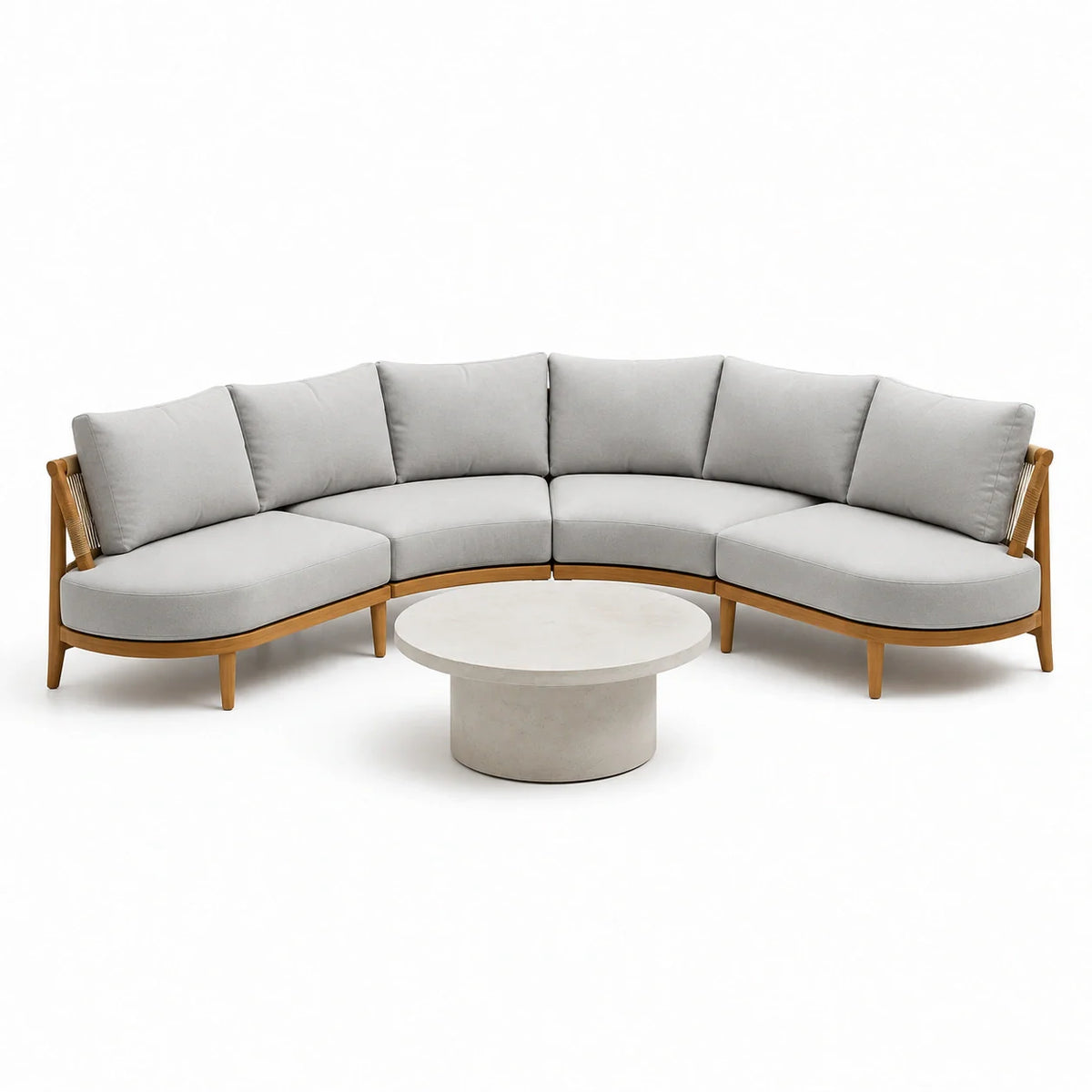 Ensemble de salon en bois et tissu vert avec table ronde - 2026