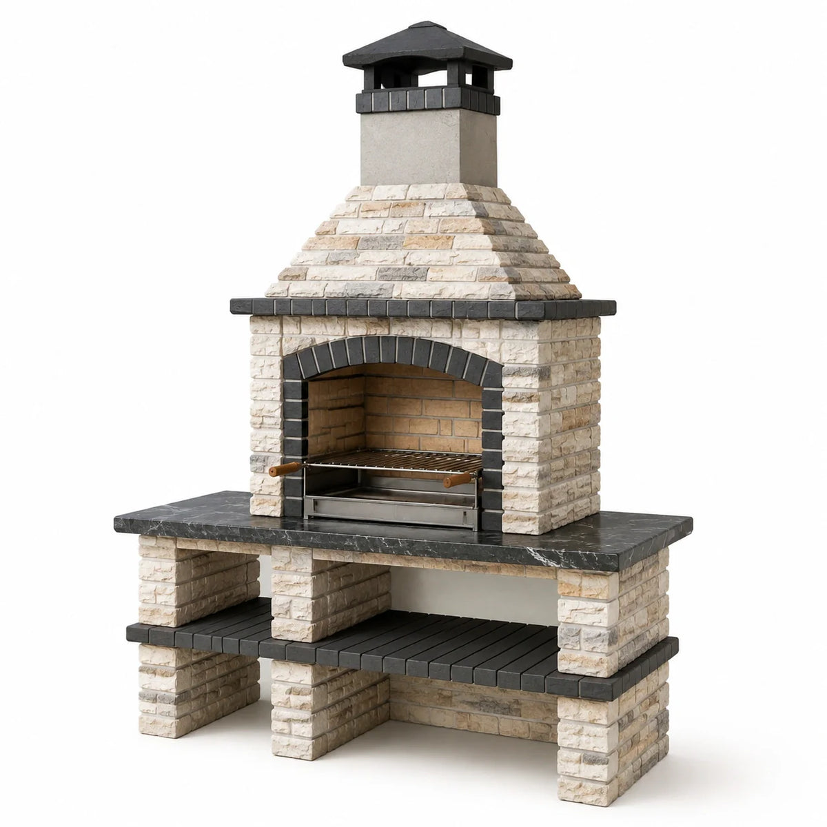 Barbecue en pierre avec cheminée en granit et grille en acier inoxydable - 2026