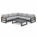 Salon de jardin d’angle en aluminium avec coussins en polyester gris et table basse - 2026