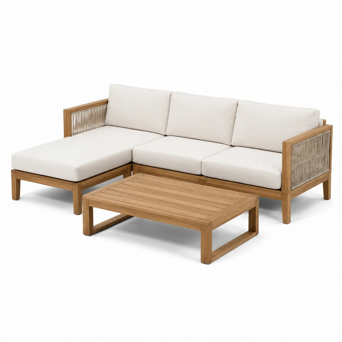 Ensemble de salon extérieur en bois d'acacia avec coussins beige - 2026
