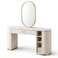 Coiffeuse en bois blanc avec miroir ovale et détails métalliques dorés - 2026