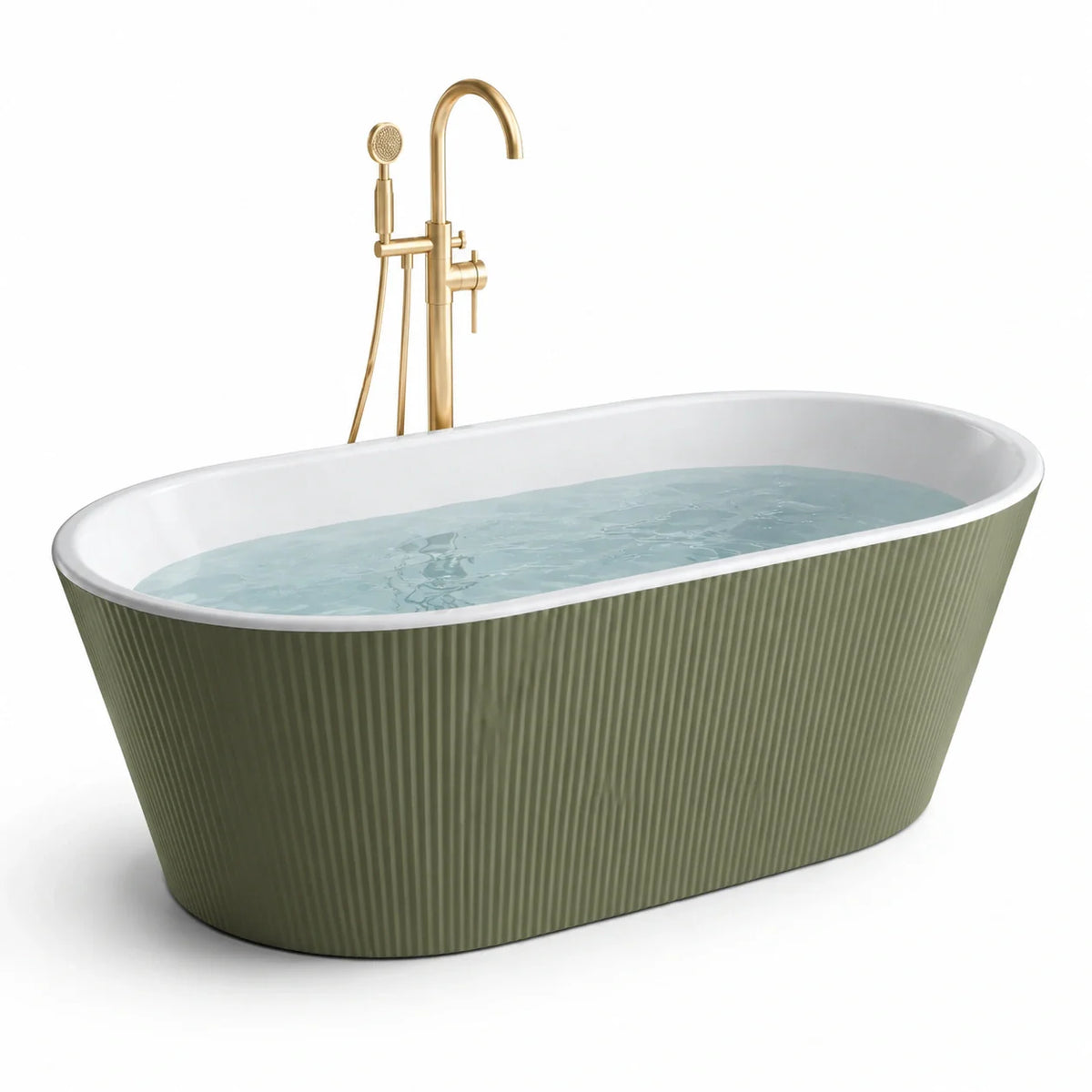 Baignoire îlot acrylique vert ovale avec finition nervurée 170x75 cm - 2026