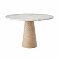 Table ronde en marbre et travertin, diamètre 120 cm, blanc et beige - 2026