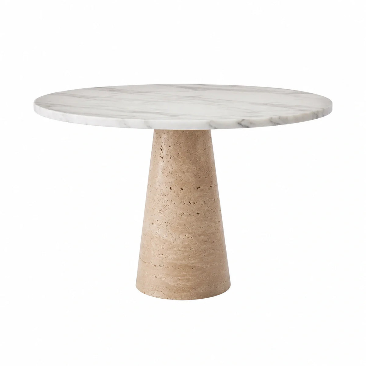 Table ronde en marbre et travertin, diamètre 120 cm, blanc et beige - 2026