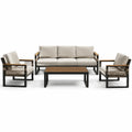 Ensemble de salon de jardin en aluminium et bois avec coussins en polyester beige - 2026