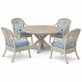 Ensemble de table et chaises en bois et rotin avec coussins bleus - 2026