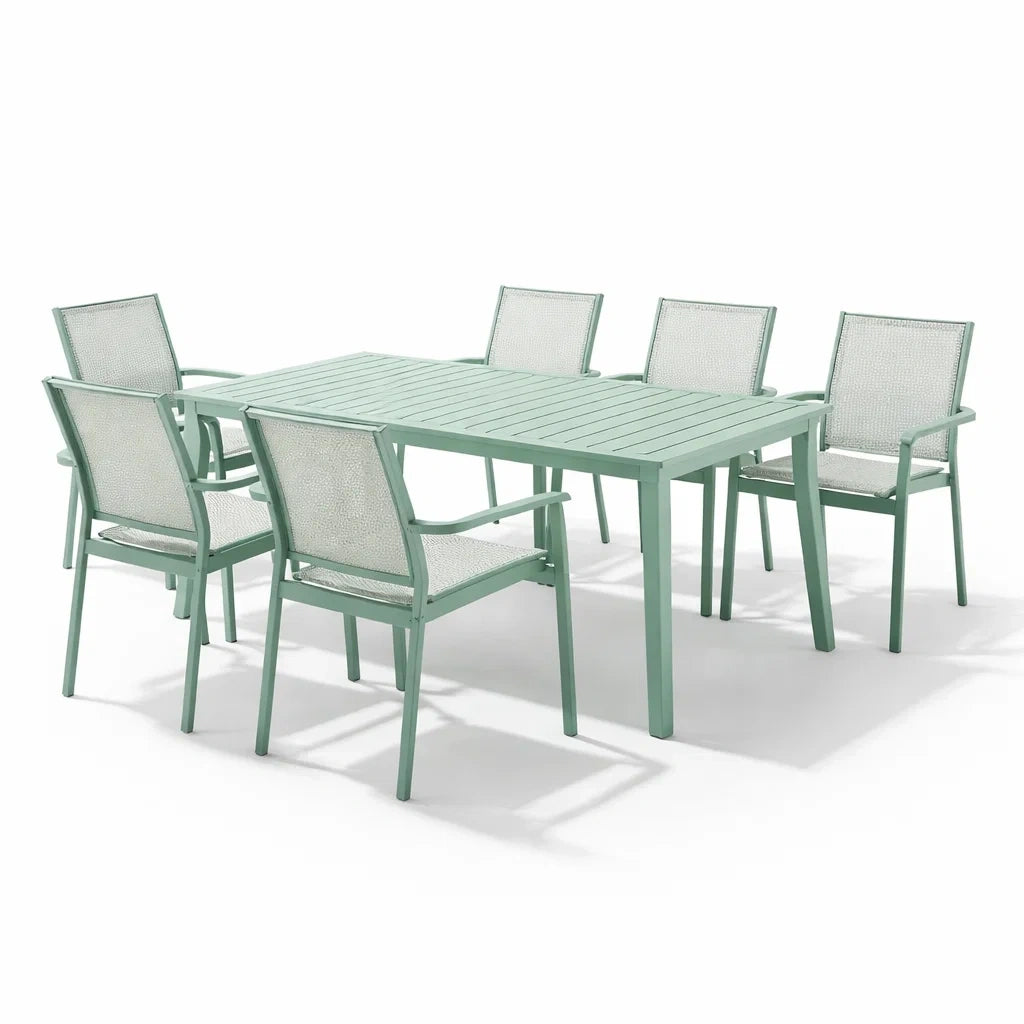 Ensemble table et chaises en aluminium avec assises en textilène vert pour extérieur - 2026