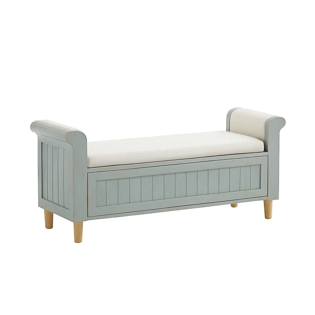 Banc de rangement en bois gris avec coussin en mousse beige 120 cm - 2026