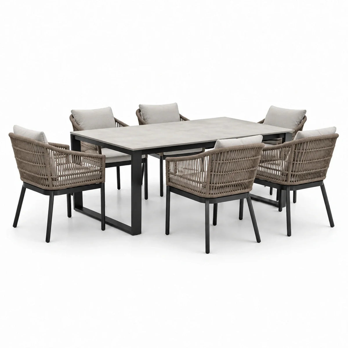 Ensemble table et chaises de jardin en aluminium et corde - Beige et Noir - 2026
