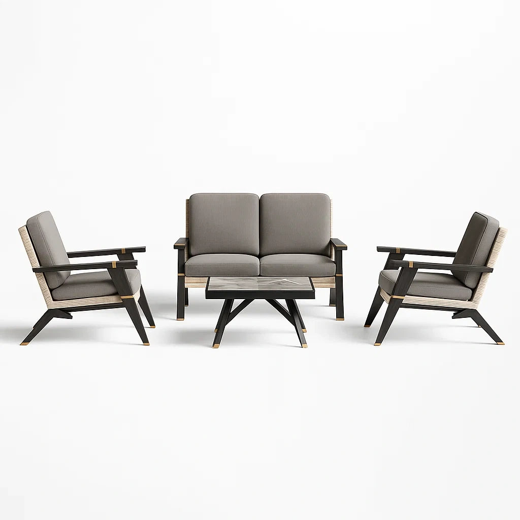 Salon de jardin en aluminium avec canapé deux fauteuils et table en verre coussins gris - 2026