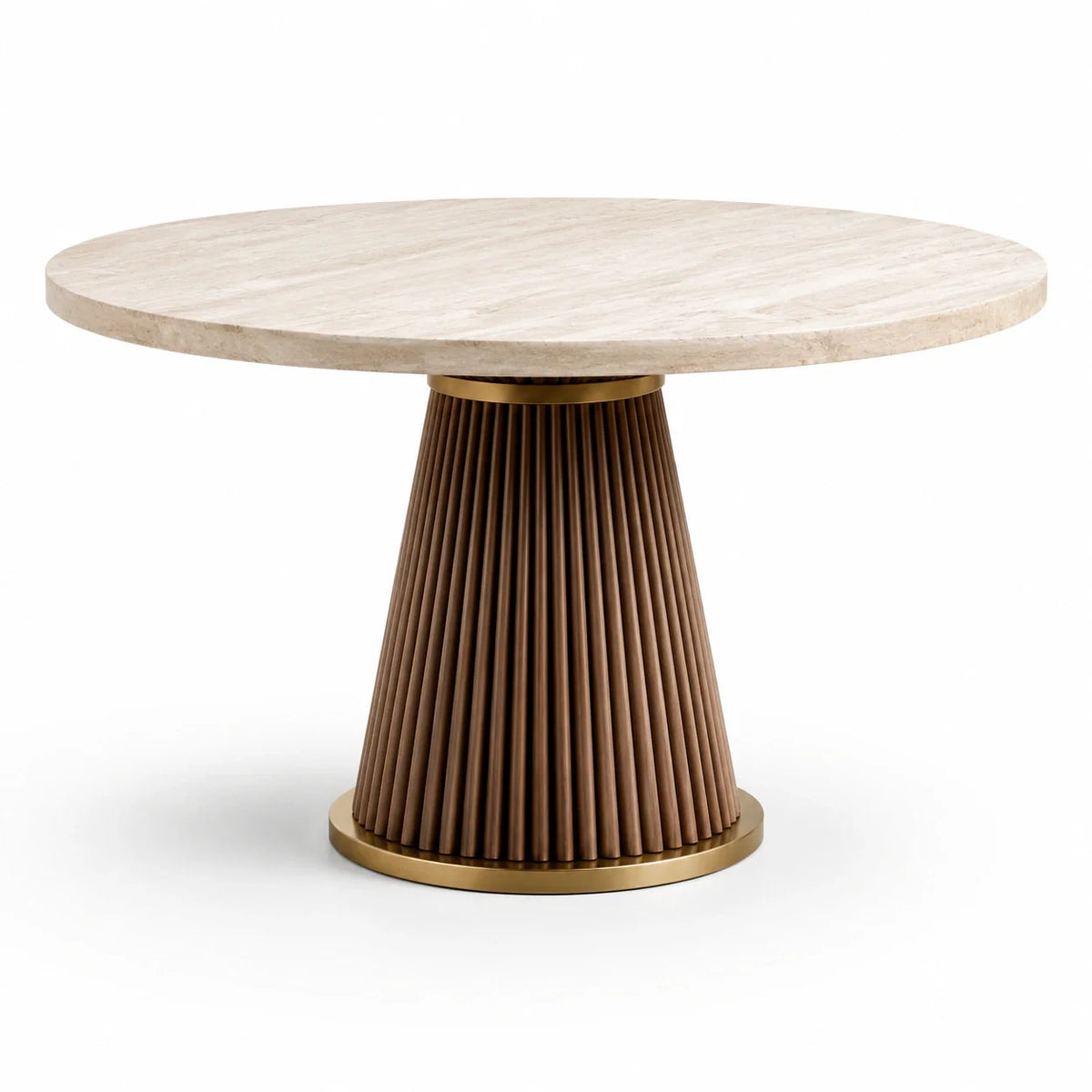 Table ronde en marbre avec base en bois et métal doré 120 cm - 2026