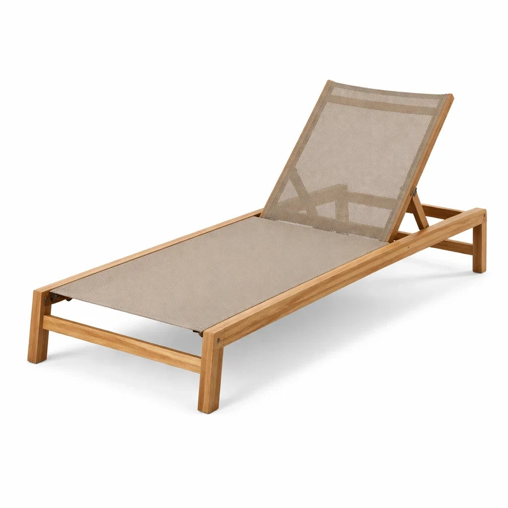 Bain de soleil réglable en bois d’acacia et textilène beige 200 x 70 x 35 cm - 2026