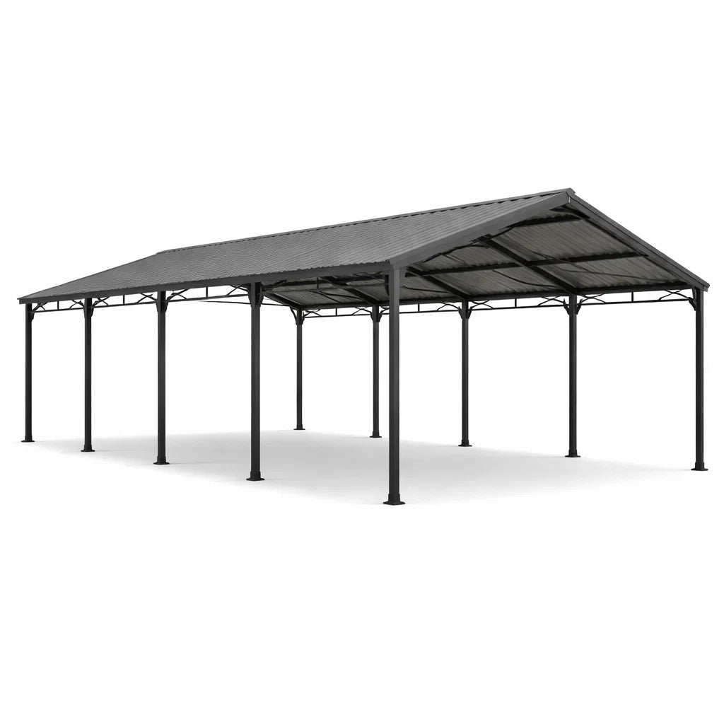 Abri voiture en métal gris - 2026