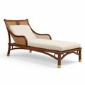 Chaise longue en bois et rotin beige - 2026