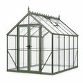 Serre de jardin en aluminium vert et polycarbonate transparent, 254 × 254 × 260 cm, double porte et lucarne de toit - 2026